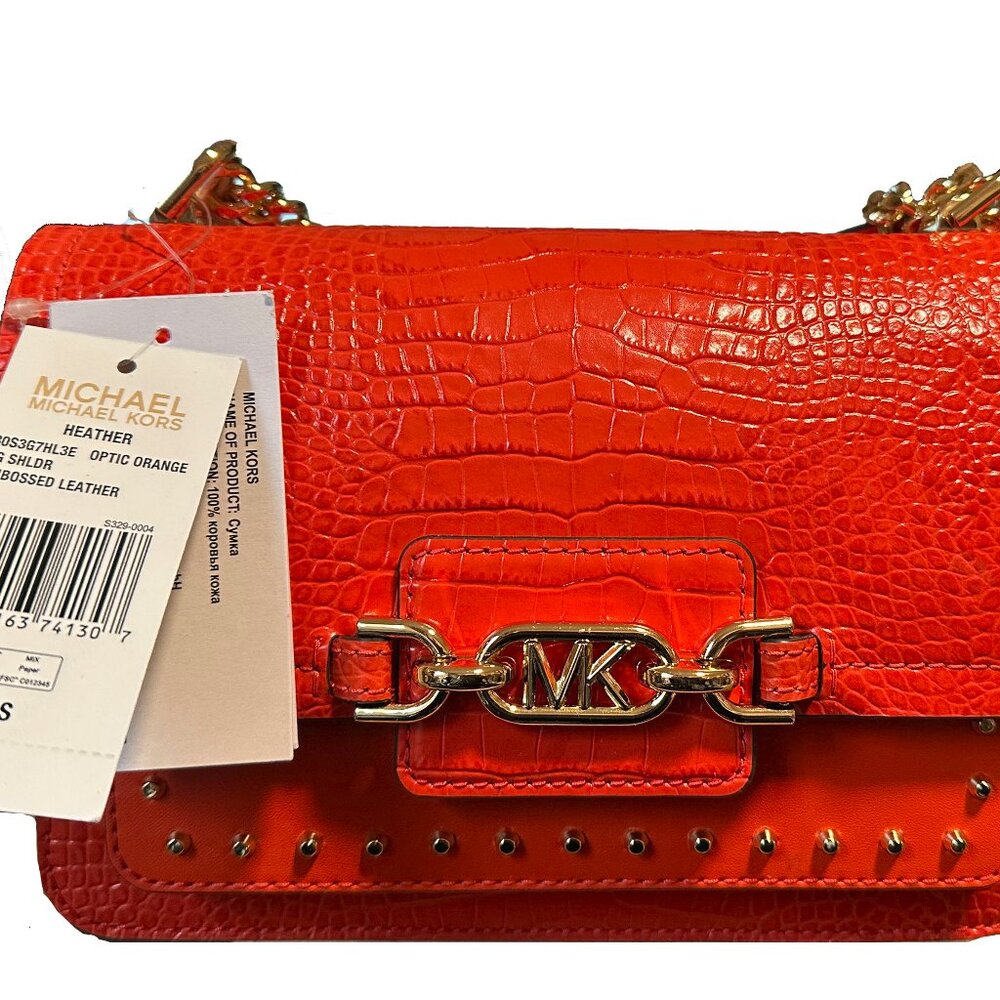 Michael Kors Heather Optic Orange Embossed Leather Shoulder Bag (30S3G7HL3E)